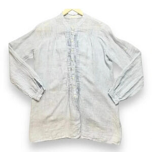 CP Shades Striped Button Front Long Sleeve Linen Tunic